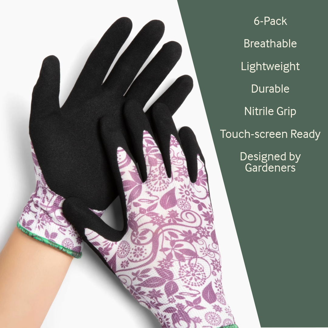 Floral Garden Gloves - 6 Pack